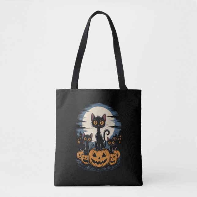 Tote Bag Amoureux de les chats noirs Halloween Starry Night (Devant)