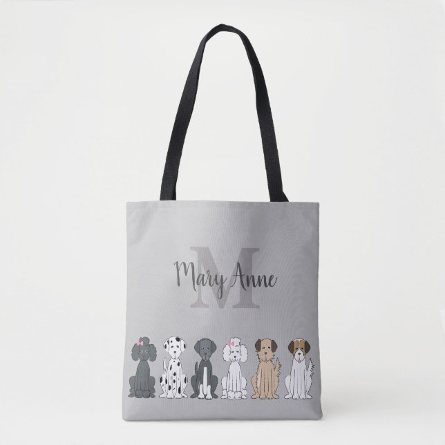Tote Bag Amoureux de les chiens mignons Gris de monogramme (Devant)