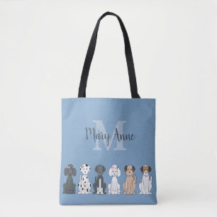 Tote Bag Amoureux de les chiens mignons Monogramme bleu