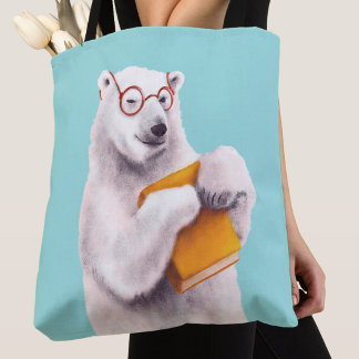 Tote Bag Amoureux de livres ours polaire nerd