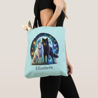 Tote Bag Amoureux de loups mignons ajoutent un nom