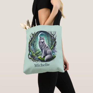 Tote Bag Amoureux de loups mignons ajoutez nom 