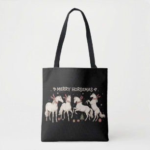 Tote Bag Amoureux de Noël Cheval Joyeux Cavalier Agriculteu