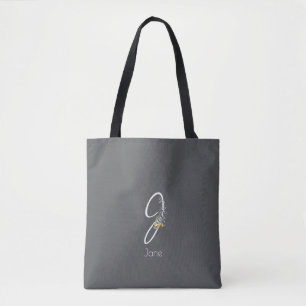 Tote Bag Amoureux de Pilates Monogramme floral aquarelle gr
