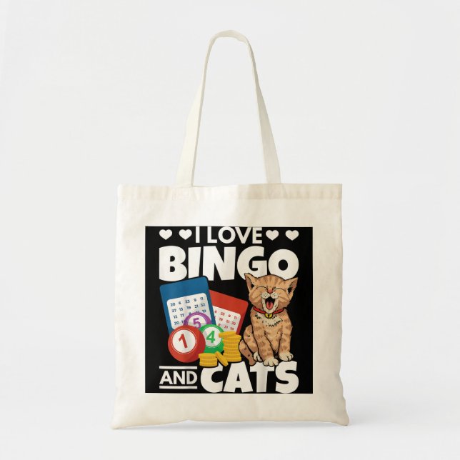 Tote Bag Amoureux des chats I Love Bingo Et Chats Jeu Bingo (Devant)