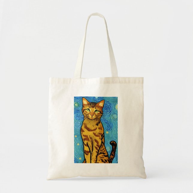 Tote Bag Amoureux des chats Van Gogh Style Nuit étoilée (Devant)