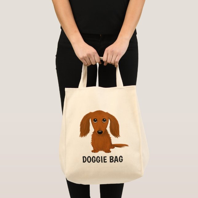 Tote Bag Amoureux des chiens blanc mignon rouge Dachshund W (Devant (produit))