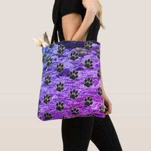 Tote Bag Amoureux des chiens Blue Purple Clouds Black Puppy