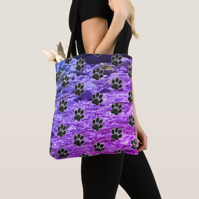 Tote Bag Amoureux des chiens Blue Purple Clouds Black Puppy (De près)