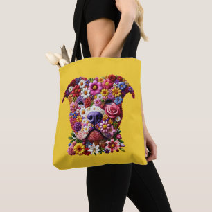 Tote Bag Amoureux des chiens de la face de fleurs Pitbull