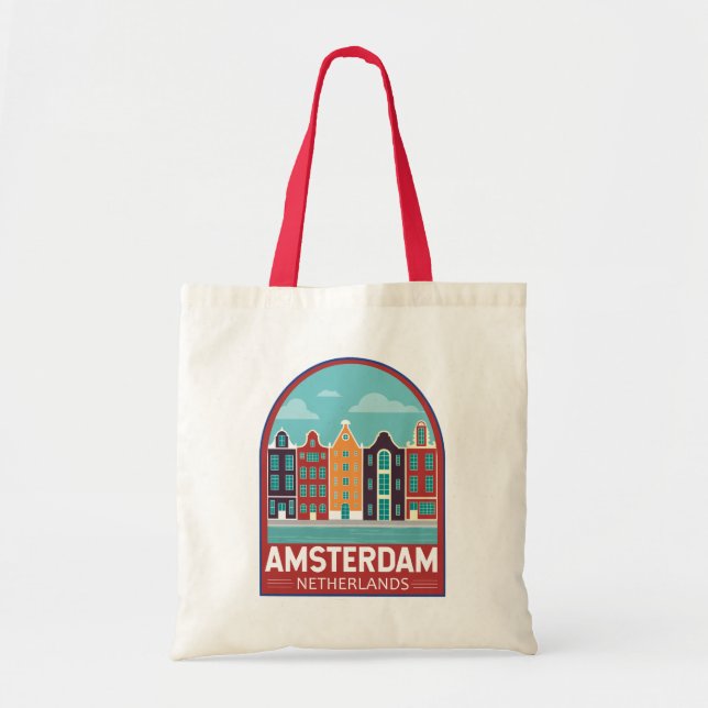 Tote Bag Amsterdam Pays-Bas Travel Art Vintage (Devant)