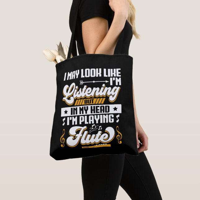 Tote Bag Amusant à écouter dans ma tête Je joue dans ma flû (De près)