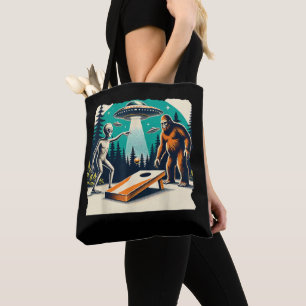 Tote Bag Amusant Alien Jouer cornhole Bigfoot et UFO