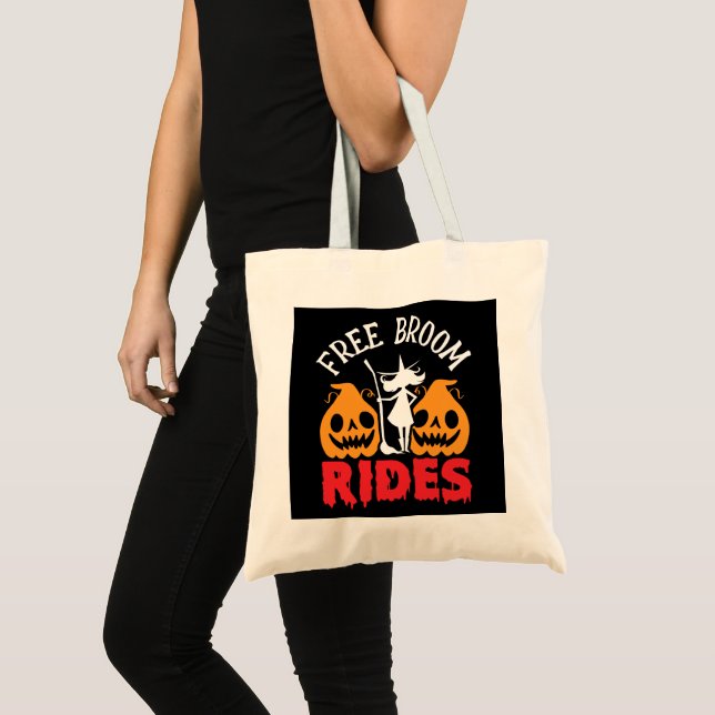 Tote Bag Amusant Halloween Free Broom Rides sorcier Citroui (Devant (produit))