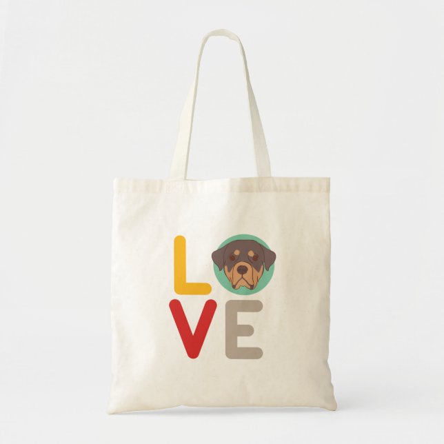 Tote Bag Amusant J'Aime Rottweiler J'Aime Mon Coeur Mon Chi (Devant)