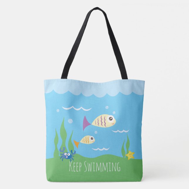 Tote Bag Amusant Juste Continuer À Nager Poisson Sous L'Océ (Dos)