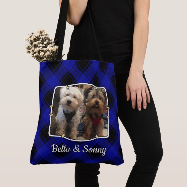 Tote Bag Amusant Personnalisé 2 Cadre Photo Bleu & Noir Pla (De près)