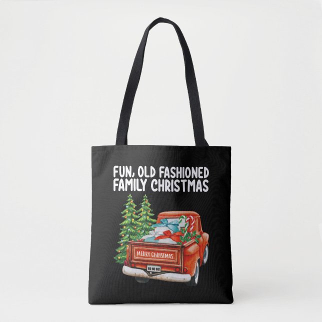 Tote Bag Amusant Vieux Mode Famille Camion de Noël Arbre (Devant)