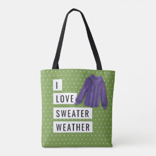 Tote Bag Amusants I Love Sweater Météo Blanc Pois Vert