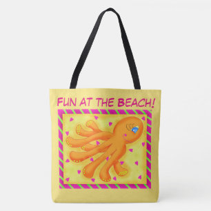 Tote Bag Amusement à la plage Whimsy Octopus Jaune Orange