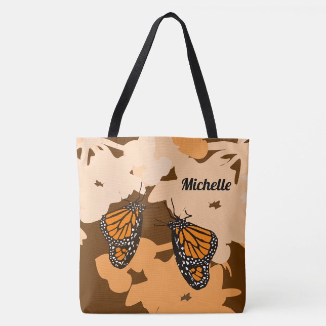 Tote Bag Amusez Votre Nom Orange Monarch Papillon Paire (Devant)