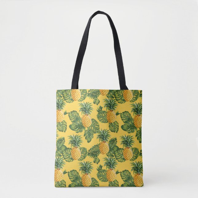 Tote Bag Ananas et feuille tropical sur l'or (Devant)