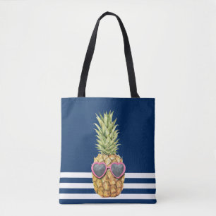 Tote Bag Ananas Frais Marin Bleu Nuit Rayé