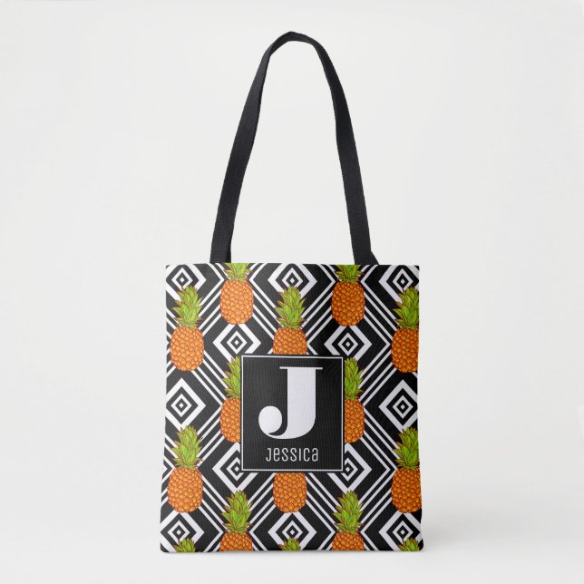 Tote Bag Ananas géométriques | Monogramme (Devant)