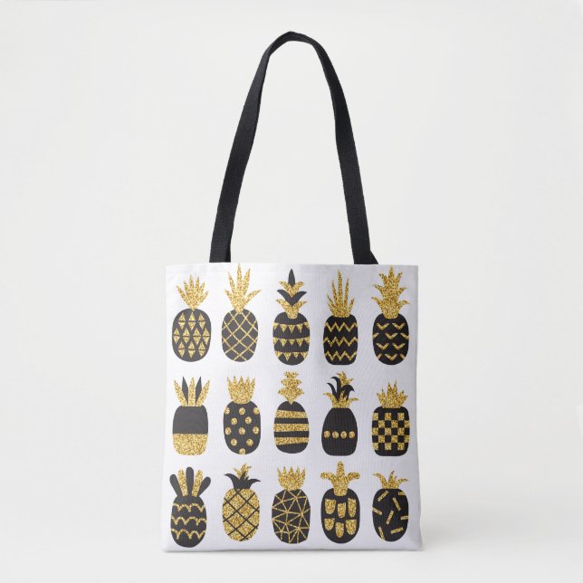 Tote Bag Ananas noirs : Ensemble texturé unique (Devant)