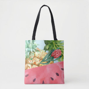 Tote Bag Ananas Pastèque Hibiscus Feuilles de Palmier Cool