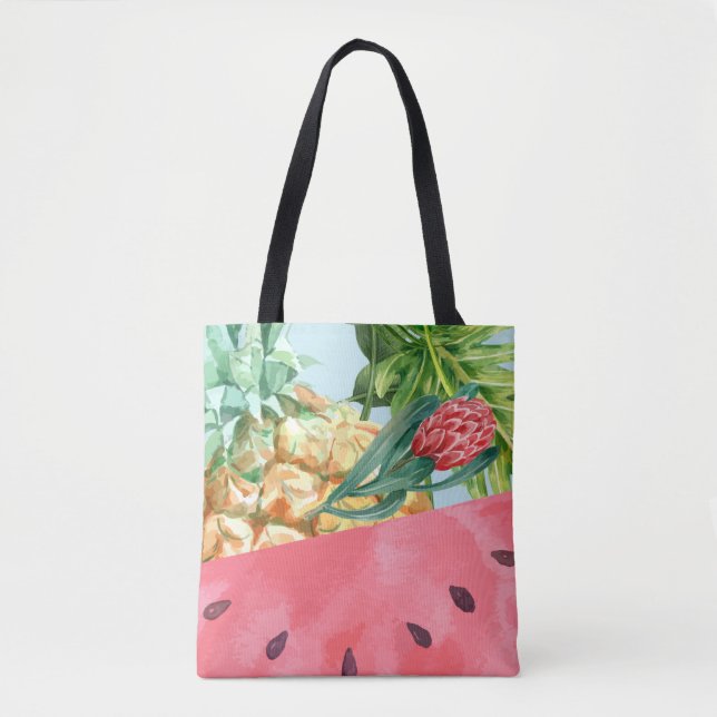 Tote Bag Ananas Pastèque Hibiscus Feuilles de Palmier Cool  (Devant)