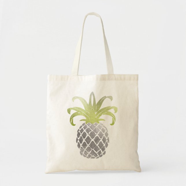 Tote Bag Ananas PixDezines Faux Silver Gold (Devant)