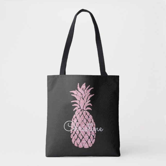 Tote Bag ananas rose nom personnalisé (Devant)
