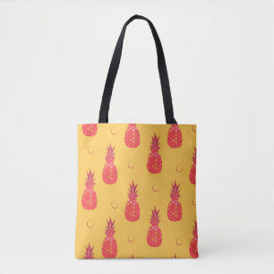 Tote Bag Ananas rose sur arrière - plan orange. Patte trans