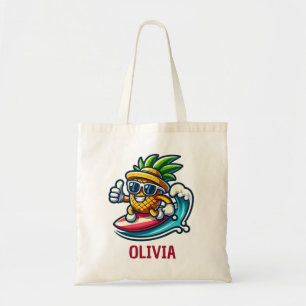 Tote Bag Ananas Surfeur Déferle sur les Vagues Personnalisé