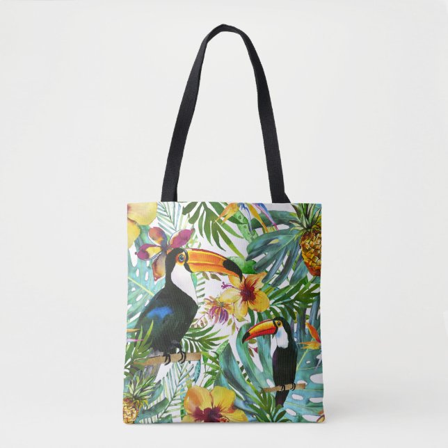 Tote Bag Ananas tropical de paume de paradis de toucan (Devant)
