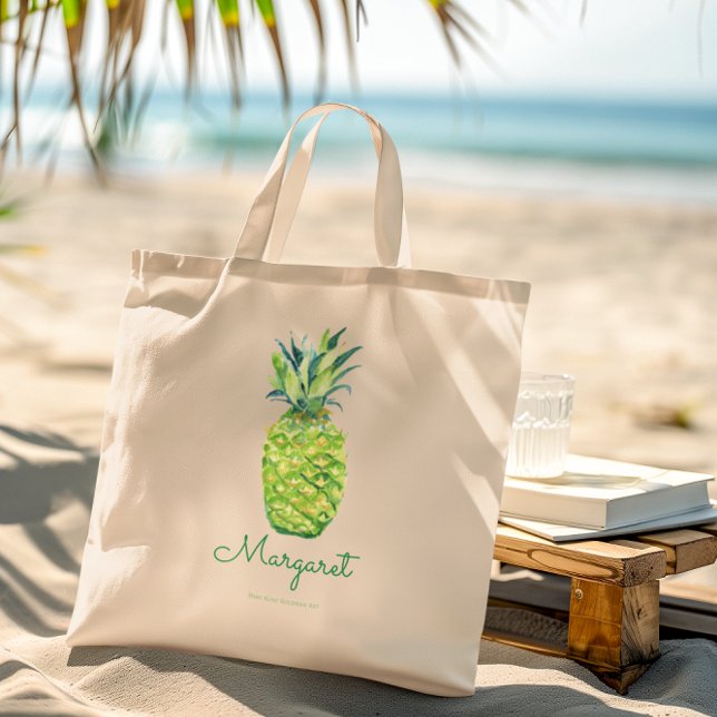 Tote Bag Ananas tropical élégant aquarelle joli fruit tropi (This elegant watercolor pineapple bag features my own unique original art.)