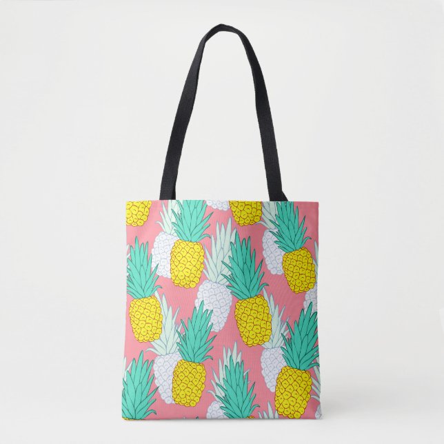 Tote Bag Ananas Tropical : Rouge Cartoon Chic. (Devant)