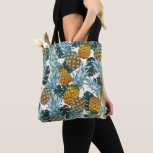 Tote Bag Ananas tropicaux et île exotique Feuille