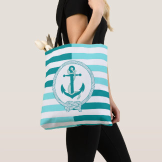 Tote Bag Ancrage de navire bleu marine, bande bleu marine