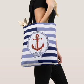 Tote Bag Ancrage de navire rouge rouille marine, bande bleu