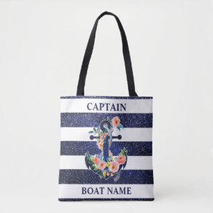 Tote Bag Ancrage floral sur arrière - plan rayé