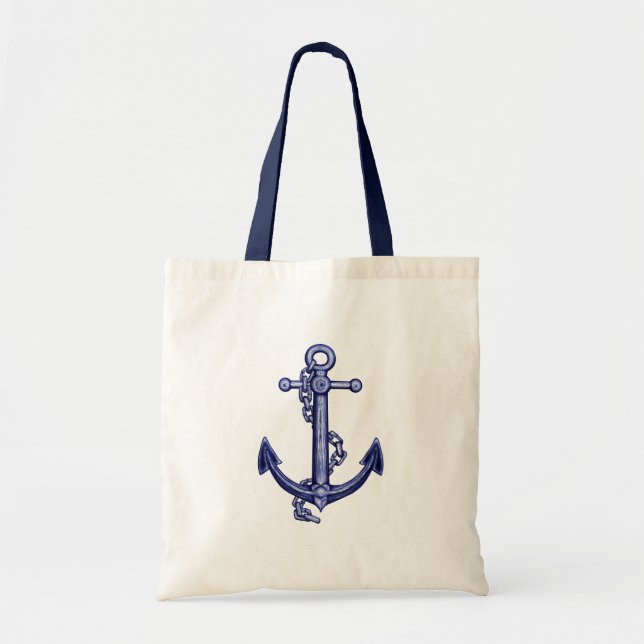 Tote Bag Ancrage nautique bleu et blanc (Devant)