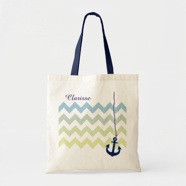 Tote Bag ancre bleu marine personnalisée (Devant)