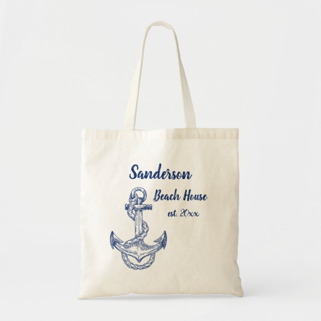 Tote Bag Ancre Bleue de la marine nautique Monogramme (Devant)