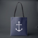 Tote Bag Ancre bleue marine<br><div class="desc">Sac fourre-tout nautique minimaliste moderne avec ancre blanche sur arrière - plan bleu marine.

Un cadeau d'été parfait pour elle et plus.</div>