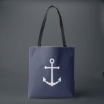Tote Bag Ancre bleue marine<br><div class="desc">Sac fourre-tout nautique minimaliste moderne avec ancre blanche sur arrière - plan bleu marine.

Un cadeau d'été parfait pour elle et plus.</div>