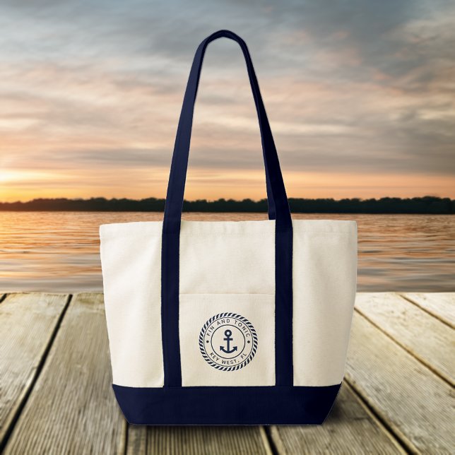 Tote Bag Ancre Bleue marine Nautique Nom du bateau personna (Créateur téléchargé)