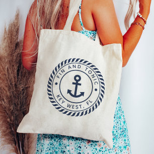Tote Bag Ancre bleue marine Nom du bateau personnalisé