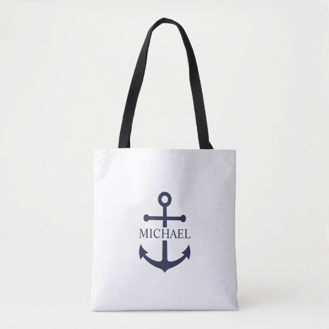 Tote Bag Ancre bleue marine Nom personnalisé (Devant)